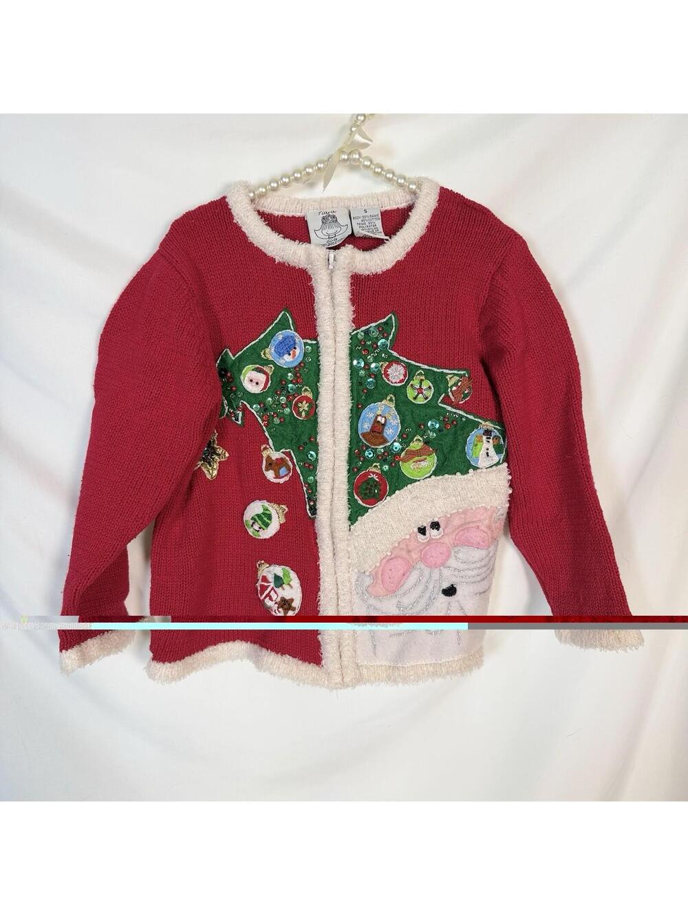 Tiara Girls Santa Toddler Cardigan Kids Size 5 Christmas Sweater 2004 Red Zip